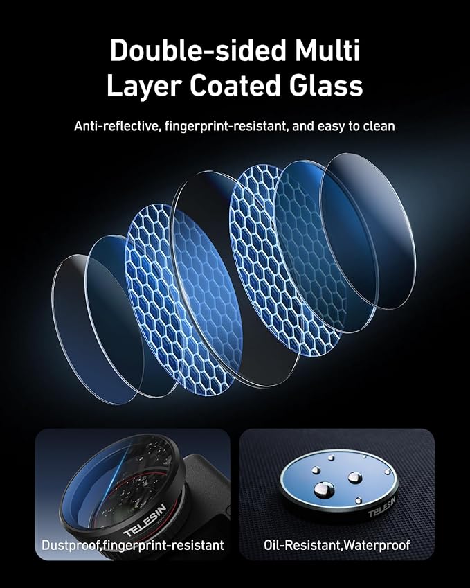 TELESIN Filter Kit for DJI Osmo Action 6 – VND 2–32 Variable ND, CPL UV Lens Filters, Snap-On/HD Optical Glass/Multi-Coated Filters Set, Action 6 Accessories for Travel, Sports & Cinematic Video