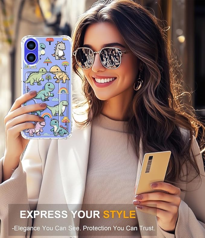 Compatible with iPhone 17 Case Card Holder for Women Cute Design,Wallet Phone Cases Transparent Cool Kawaii Protective (Clear Lovely Dinosaurs)