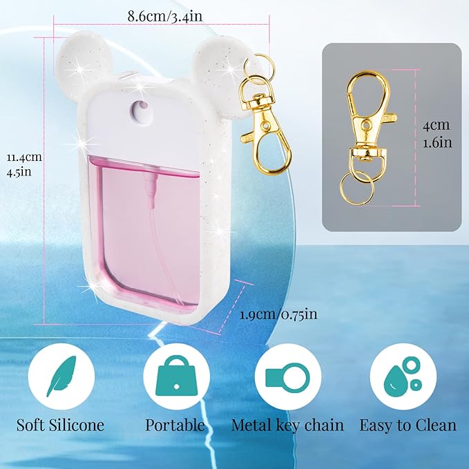 TERPINK Silicone Case Compatible with Touchland Hand Sanitizer Spray 1 fl oz, Mouse Design Protective Case with Keychain, Hand Sanitizer Spray Accessory 1 Pack (Glitter Sequin White)