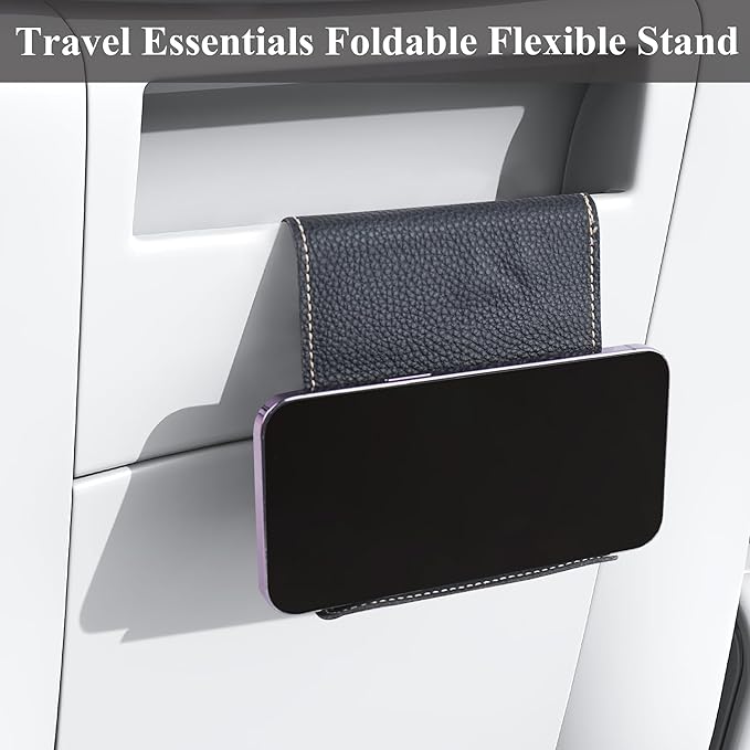 Airplane Travel Essentials for Flying Flex Flap Cell Phone Holder & Flexible Tablet Stand for Desk, Bed, Treadmill, Home & in-Flight Airplane Travel Accessories(1-Lichee Black)