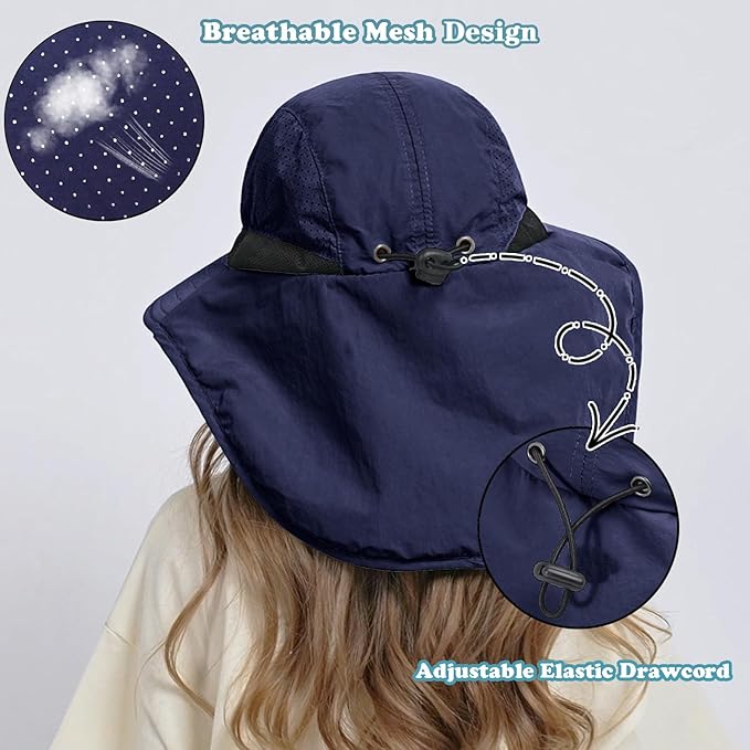 Outdoor Kids Sun Hat with Neck Flap UPF 50+ Quick Dry Beach Hats for Baby Boys Girls Age 2-12 Years Adjustable