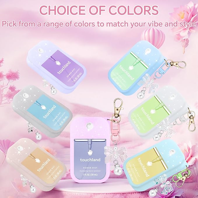 Silicone Case Compatible with Touchland Hand Sanitizer Spray Mist 1 oz with Bow Keychain