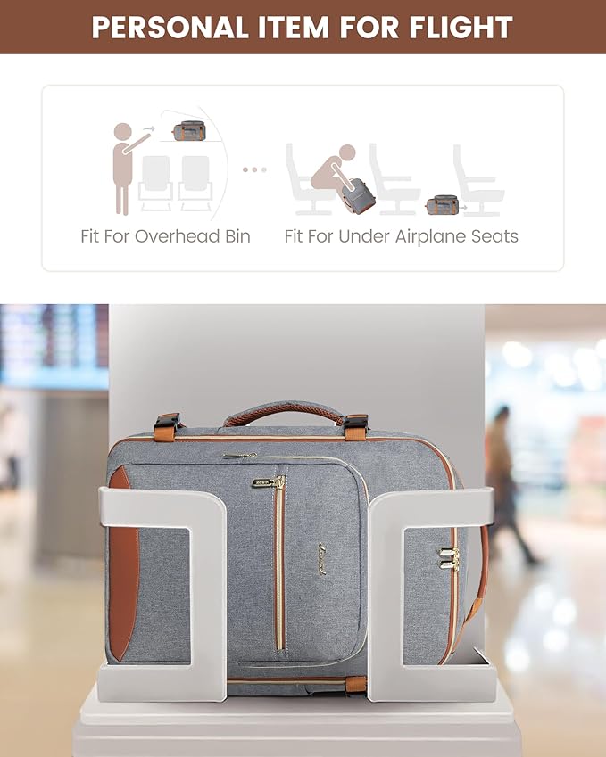 LOVEVOOK Travel Backpack for Women & Men 50L,Airline Approved Carry On Backpack Travel Essentials,TSA Carry on Luggage,Waterproof Personal Item Travel Bag,Suitcase with 3 Packing Cubes,Grey-Brown
