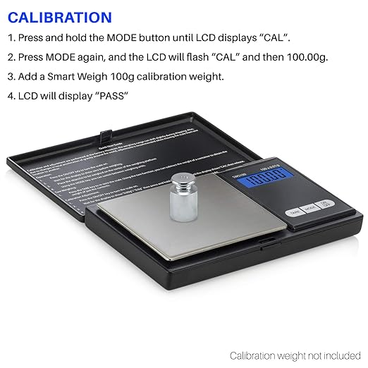 Smart Weigh SWS100 Digital Pocket Scale – 100g x 0.01g High Precision Scale for Reloading, Jewelry, Gems, and Medicine – Backlit LCD, Battery Included, Black