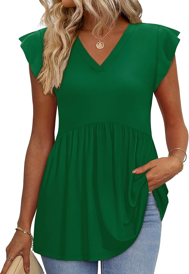 WIHOLL Womens Summer Tops 2026 Babydoll Shirts Ruffle Sleeve Spring Outfits Dressy Casual Blouses