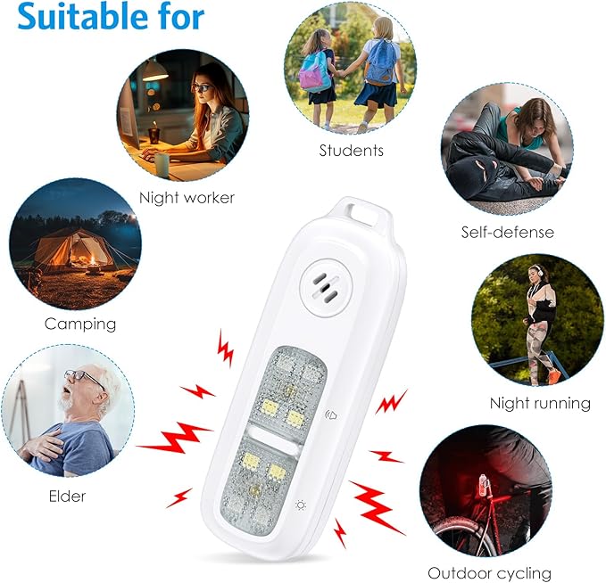 AMIR Personal Safety Alarm for Women, Rechargeable Clip On Flashlight, 130 dB Safe Sound Personal Alarm with Strobe Lights, Running Lights for Runners, 4 Light Modes