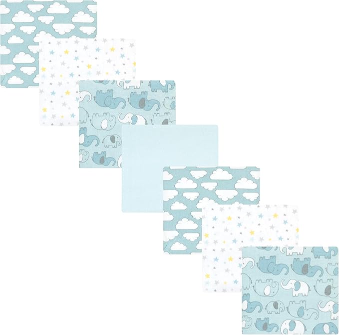 Hudson Baby Unisex Baby Cotton Flannel Receiving Blankets Bundle, Boy New Elephant, One Size