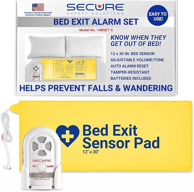 Secure Safety Solutions Bed Alarm for Elderly Adults - 12x30 Sensor Pad, 120db Monitor - Fall Prevention for Dementia Patients, Seniors - Weight Sensing Pad Alerts Caregiver When They Get Up
