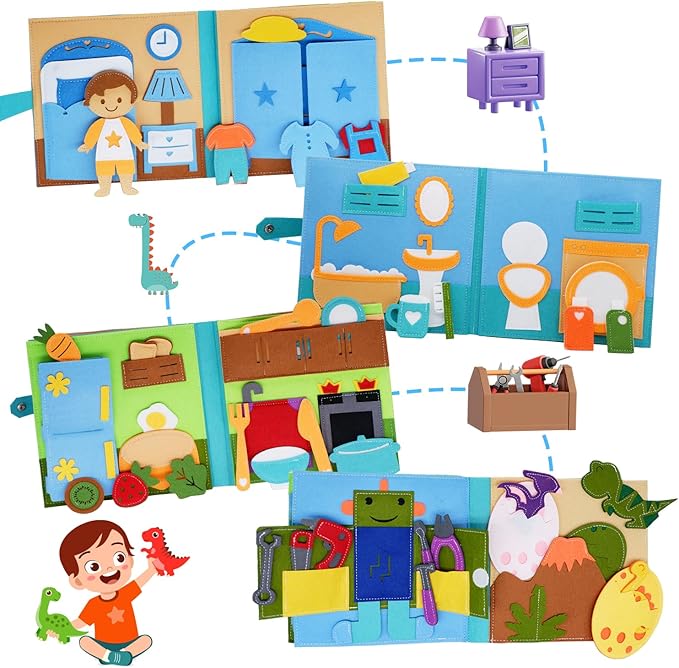 BizyKoady Montessori Felt Busy Book Toddlers Quiet Book Pretend Play Early Learning Educational Travel Toys for Kids Age 2 3 4 5 6 Travel EssentialsLearning Activitie Boys