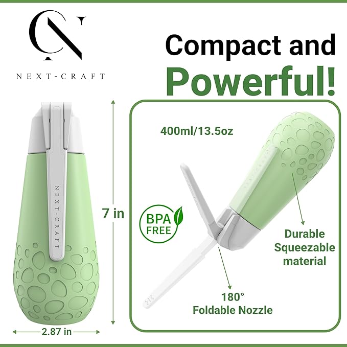 Portable Bidet for Men & Women – Handheld Travel Bidet & Peri Bottle with 180° Foldable Nozzle – Ideal for Postpartum Recovery, Perineal Care, Camping & Daily Hygiene – BPA-Free 13.5oz – Nextcraft