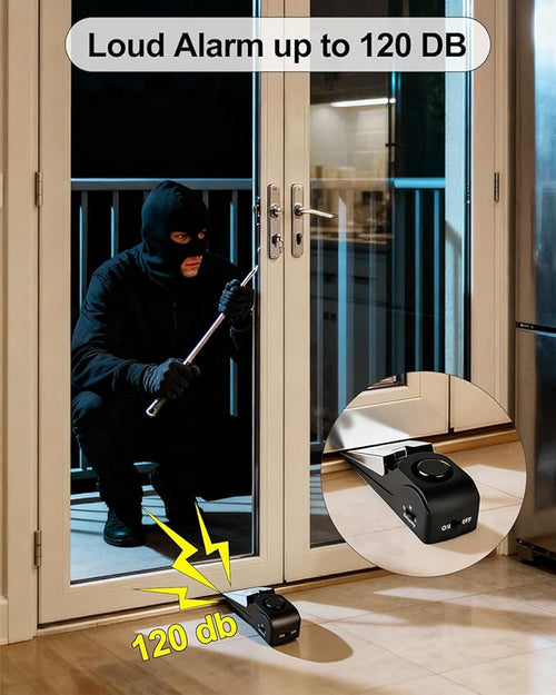 1 Pack Door Stop Alarm, Door Stopper with 120DB Security Alarm, Floor Wedge Door Stop Siren, Door Security Devices for Traveling, Apartment, Hotel and Home, Black