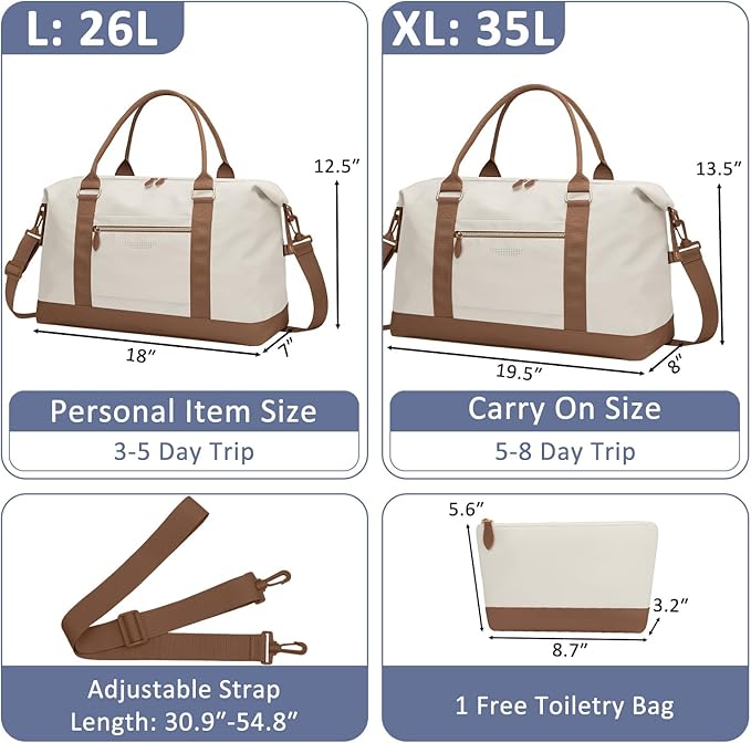ELONGRIVER Travel Duffle Bag for Women, Weekender Bags, Hospital Bag for Labor Delivery, Lightweight Tote Duffel Overnight Bag with Luggage Sleeve, Airplane Travel Bags with Toiletry Bag, Large, Beige