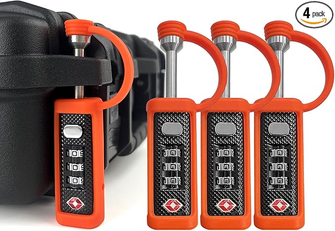 LAFENLIN 4-Pack TSA-Approved Gun Case Locks for Secure Firearm Transport & Storage, Cut-Proof Heavy Duty Padlocks Fit Gun, Rifle, Handgun, & Pistol Travel Cases, Orange