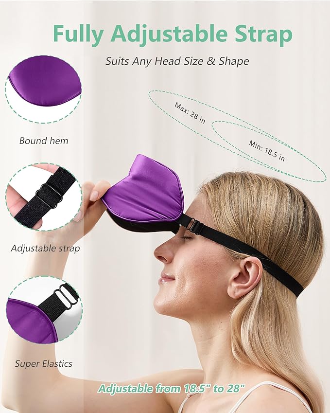 BeeVines Sleep Mask, 4 Packs 100% Real Natural Pure Silk Eye Masks with Adjustable Strap for Sleeping, Mulberry Silk Eye Sleep Shade Cover, Block Light Reduces Puffy Eyes Traveling Gifts(Purple)