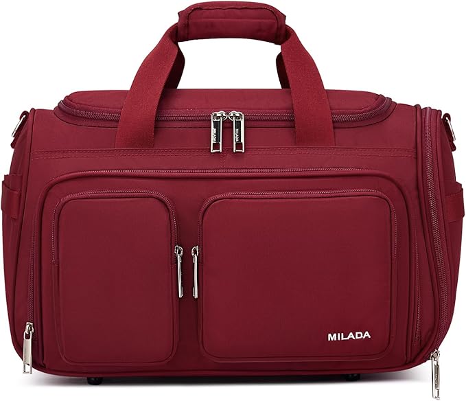 MILADA Underseat Carry On Luggage Bags for Travel Lightweight Foldable Carry On Bags for Airplanes Small Duffle Bag for Men Women TSA Approved Underseat Bag Travel Tote Bags, Burgundy