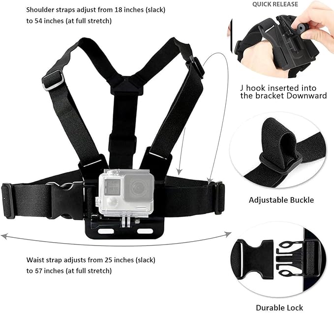 Head Mount Strap Chest Strap Mount Compatible with Gopro Hero 13 12 11 10 9 8/AKASO EK7000 Brave 4 7LE/DJI Osmo Action 5 Pro/ODDV/Hiicam/Apexcam Action Camera