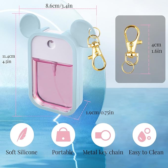 TERPINK Silicone Case Compatible with Touchland Hand Sanitizer Spray 1 fl oz, Mouse Design Protective Case with Keychain for Power Mist and Glow Mist, Hand Sanitizer Spray Accessory 1 Pack (Blue)
