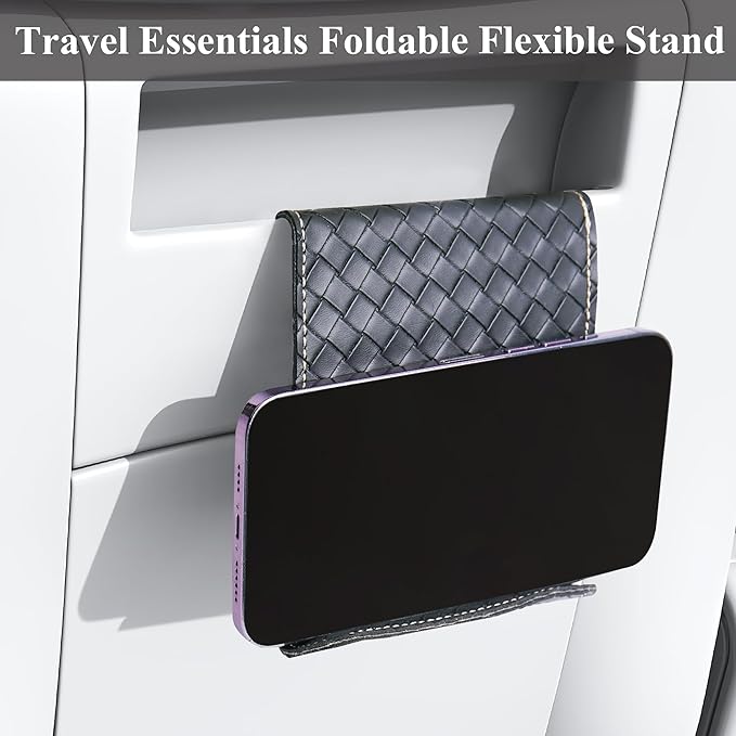 QIELIZI Airplane Travel Essentials for Flying Flex Flap Cell Phone Holder & Flexible Tablet Stand for Desk, Bed, Treadmill, Home & in-Flight Airplane Travel Accessories(1-Woven Black)