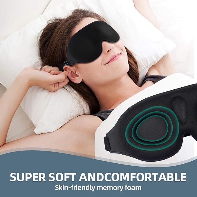 3 Pack 3D Contoured Sleep Eye Mask - with 3 Pack Ear Plugs – Soft Breathable Blackout Sleeping EyeMask for Men Women Adults – Lightweight Zero Pressure Eye Cover for Travel Naps Night Shift Meditation