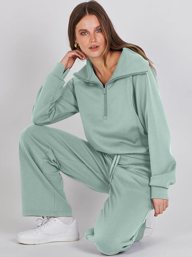 ANRABESS Women 2 Piece Outfits 2025 Fall Fashion Airport Wide Leg Pants Lounge Set Leisure Travel Vacation Clothes Sweatsuits
