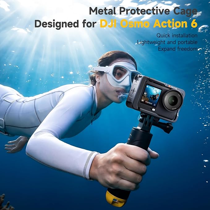 7RYMS 7RIG SC1 Action Camera Cases for DJI Osmo Action 6, Full Metal Protective Frame with Lens Cover, Wrist Strap, Cold Shoe, 1/4" Screw, DJI Osmo Action 6 Accessories for Cycling, Climbing, Skiing