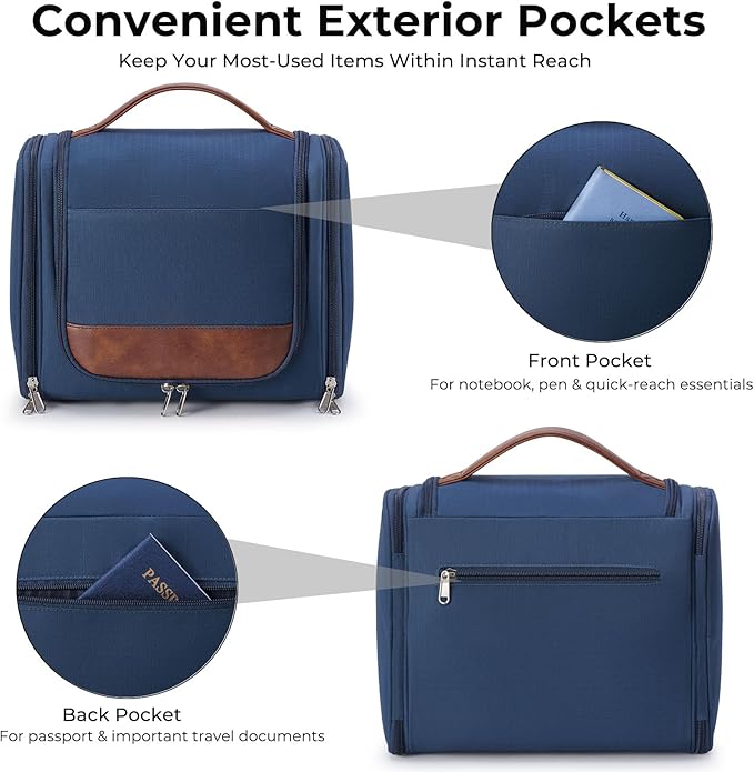 Ralnitote Large Hanging Toiletry Bag for Men, Travel Bathroom Bag with Hook, Hygiene Bag Organizer for Shower, Shaving & Grooming Essentials, Navy