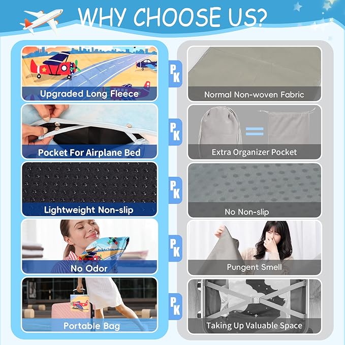 Airplane Bed for Toddler with Blanket, Baby Airplane Travel Essentials, Airplane Seat Extender for Kids, Plane