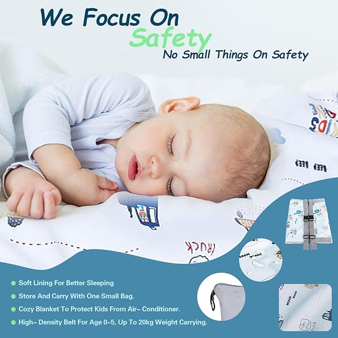 FUNSTAR Airplane seat Extender for Kids, Toddler Airplane Bed with Blanket, Airplane Travel Essentials, Durable and Comfortable Baby Portable Airplane Bed Flight Footbed (White).