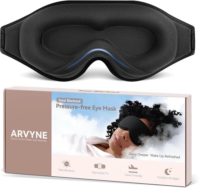 Sleep Mask for Side Sleepers, 3D Deep Contoured Blackout Eye Mask for Sleeping, Zero Pressure Lash-Friendly, Adjustable Light Blocking Travel Mask for Men & Women, Black