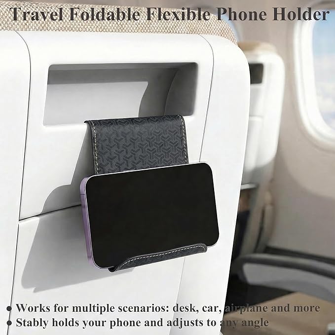 QIELIZI Airplane Travel Essentials for Flying Flex Flap Cell Phone Holder & Flexible Tablet Stand for Desk, Bed, Treadmill, Home & in-Flight Airplane Travel Accessories(1-Triangle Black)