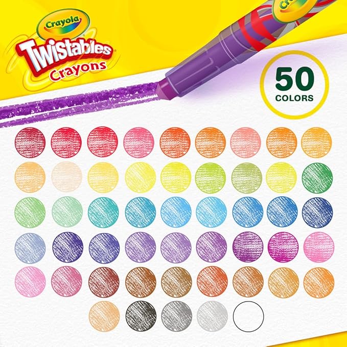 Crayola Mini Twistables Crayons for Kids (50ct), Back to School Supplies, No Peel Crayons for Coloring Books, Gift for Toddlers & Kids, Arts & Crafts, 3+