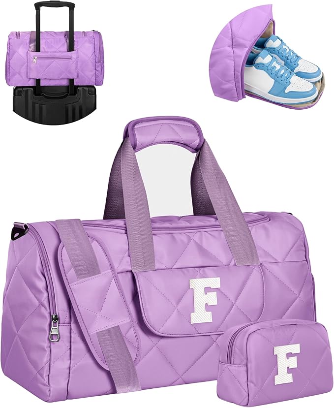 Elilier Personalized Duffle Bag for Women Girls, Gifts for Women Teen Girls, Letter Travel Bag with Trolley Sleeve & Shoe Compartment, Gifts for Mom, Friends, Sister, Daughter, Birthday Gift Idea