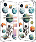 Compatible with iPhone 17 Air Case Card Holder for Women Cute Design,Wallet Phone Cases Transparent Cool Kawaii Protective (Clear Astronaut Space Planets)