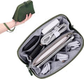 FYY Travel Cable Organizer - 8 Compartments Lightweight Water Resistant Tech Pouch with Wrist Strap, Portable Electronic Accessories Case for Cord Charger Storage for Travel Home Office, Green (Small)