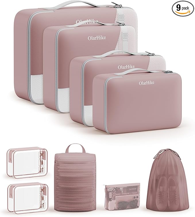 11 Set /9 Set Packing Cubes for Travel,Gifts for Women Mom Kids,TSA Approved Bags for Makeup, Cosmetic, Toiletry,Organizers for Suitcase Carry On,Cruise Essentials Airplane Accessories,Light Coral Red