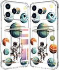 Compatible with iPhone 17 Pro Case Card Holder for Women Cute Design,Wallet Phone Cases Transparent Cool Kawaii Protective (Clear Astronaut Space Planets)