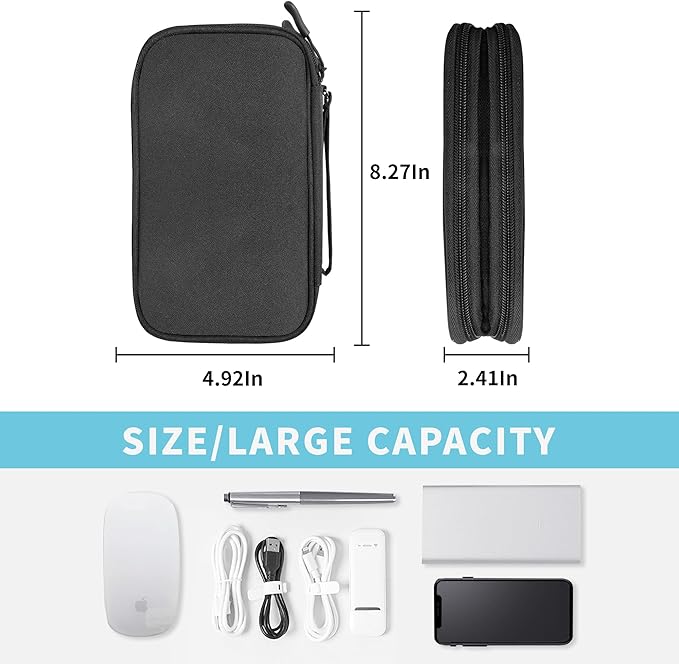 Lcsmaokin Electronics Organizer Travel Case,Electronic Accessories Storage Bag,Portable Waterproof Cable Organizer Bag,Travel Cord Organizer Bag for Small Charging Cord Storage,Cables,SD Card-Black