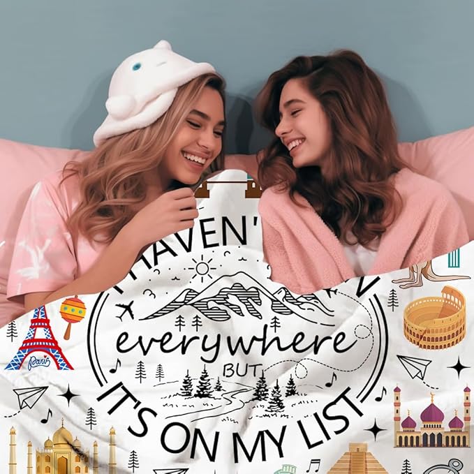 Travel Blanket Gifts for Women International Travelers Female,World Travel Essentials Accessories Unique Flight Vacation Throw Blankets,Cool Traveler Gift for Couples Men Mom Her 50"x40"