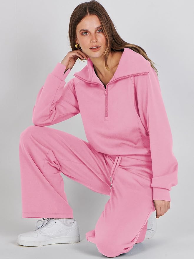 ANRABESS Women 2 Piece Outfits 2025 Fall Fashion Airport Wide Leg Pants Lounge Set Leisure Travel Vacation Clothes Sweatsuits