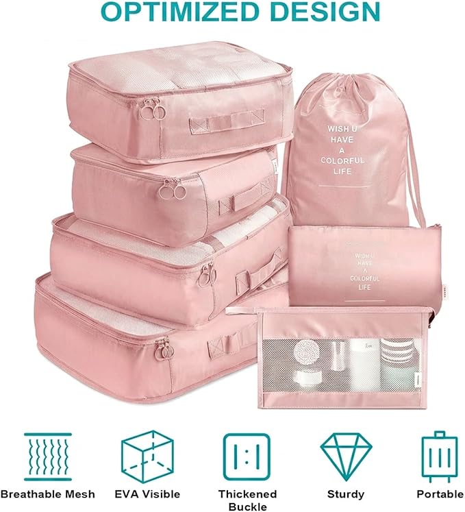 11 Set Packing Cubes for Travel,Gifts for Women Mom,Anti-Tearing Suitcase Organizer for Luggage with Shoe & Hanging Toiletry Bag, Toiletries Travel Bottles, 3 Portable Toothbrush Cases, Pink