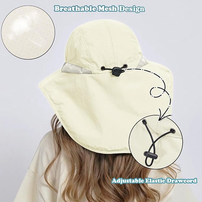 Outdoor Kids Sun Hat with Neck Flap UPF 50+ Quick Dry Beach Hats for Baby Boys Girls Age 2-12 Years Adjustable
