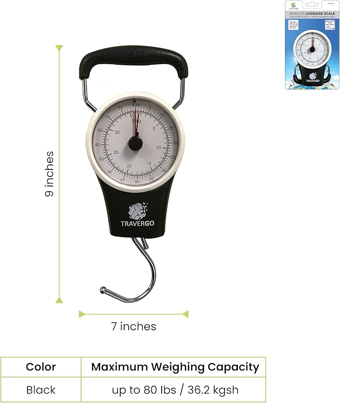 Go Green Power TR1300BK Travergo Analog Scale with Hook, Black (TR1300BK)