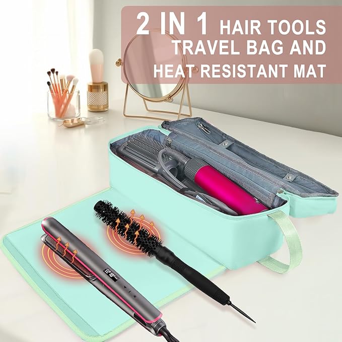 Hair Tools Travel Bag with Heat Resistant Mat Hair Styling Accessories Storage Case for Hair Dryer Flat Iron Straightener Curling Iron Haircare Accessories Travel Essentials for Women