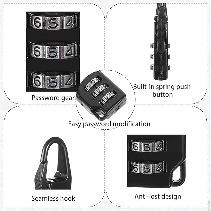 5 Packs Combination Luggage Lock, 3 Digit Combinations Padlock, Black Small Password Security Padlock Zinc Alloy Safe Combination Padlocks for Backpacks Briefcases Suitcases Notebook Bags