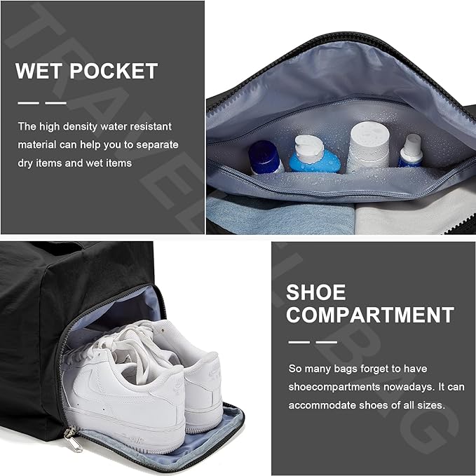Small Gym Bag with Shoe Compartment, Workout Sport Duffle Bag for Women Travel, Waterproof Shoulder Overnight Bags Lightweight Carry on Tote Bags for Swim, Yoga, Dance