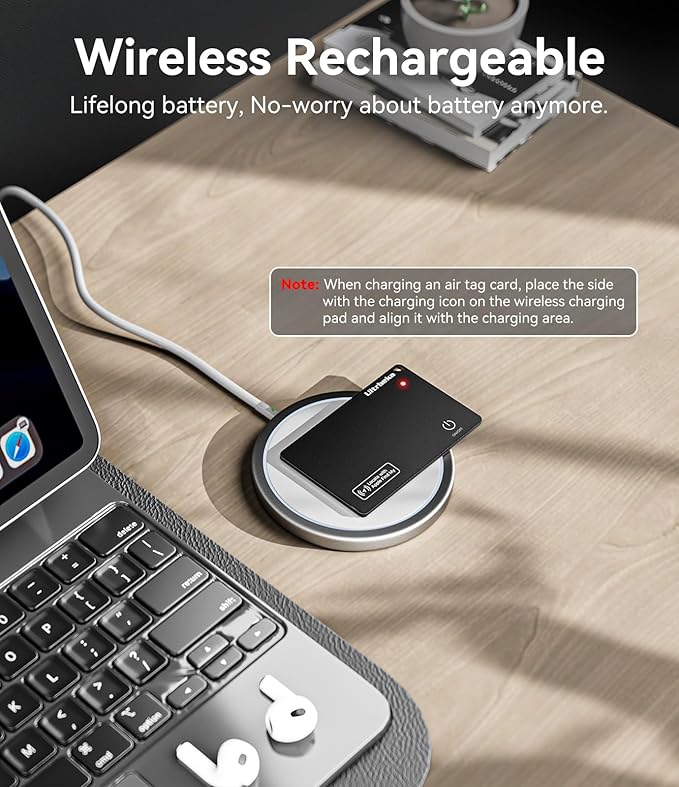 Ultrbeka Rechargeable Ultra-Thin Wallet Tracker Card 0.094in IP68 Waterproof Bluetooth Tracker for Wallets, Passport, Work with Apple Find My, iOS Only [Apple MFi Certified]- 3pcs