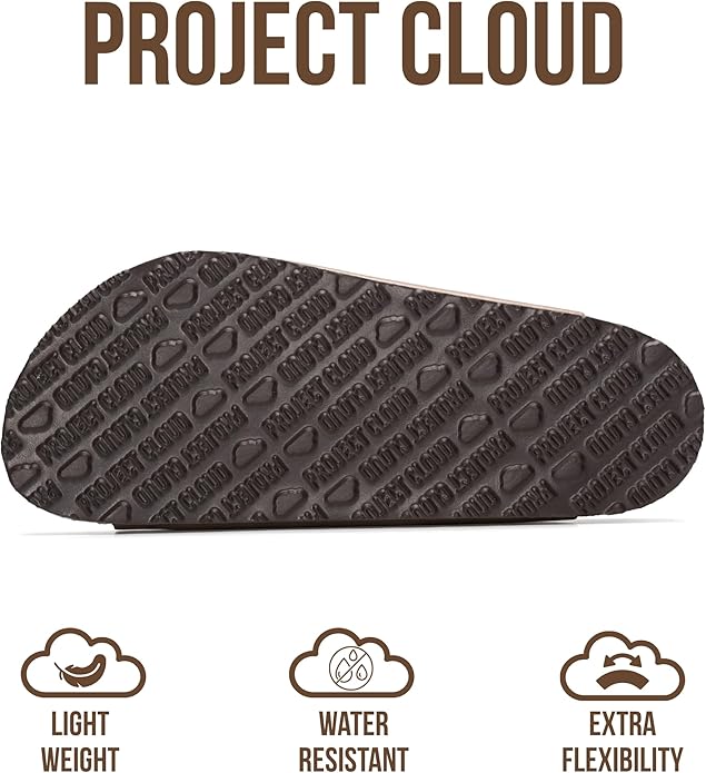 Project Cloud 100% Genuine Leather Flat Sandals For Women 2026 Cork Footbed Womens Sandals with Memory Foam and arch support Vacation Essentials Slides for Women Footwear (Venita)