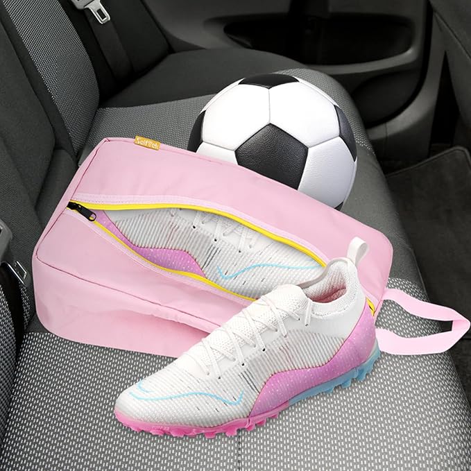SelfTek Smell Proof Travel Shoe Bags for Women - Cleat Bags for Sports, Water-Resistant Travel Shoe Organizer with Active Carbon Fabric, Lightweight Gol-f soccer cleats Shoe Bag- Pink