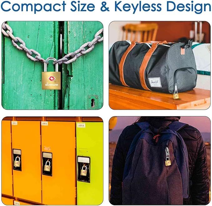 4 Pack TSA Approved Travel Luggage Locks with Keys, Solid Brass Copper Keyed Padlock, Small Locks for Suitcase, Backpack, Gym Locker, Jewelry Box, Gold-by GIVERARE
