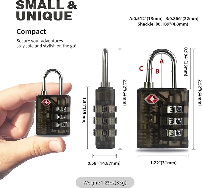 TSA Locks for Luggage, Combination Lock for Locker, 3 Digit Padlock Combination, Combo Small Padlock for Gym Locker, Travel Suitcase, Gun Case, Fence Gate, Backpack Zipper (Black+Black)